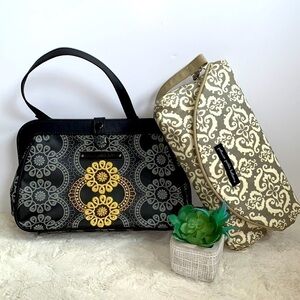 PETUNIA pickle bottom paisley black/gray diaper bag and gray/white wipes clutch
